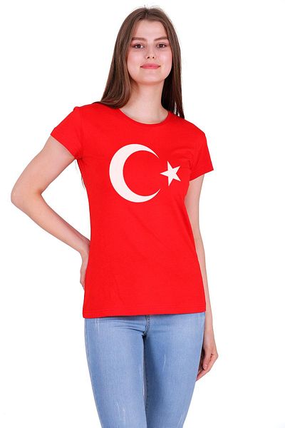 Tshirthane Turkish Flag Crescent Star Printed Slim Fit Women's Red T-shirt