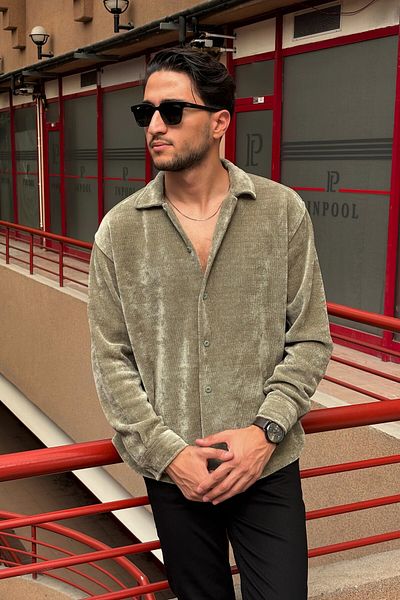 inpool Βελούδινο πουκάμισο Starboy Style - Γιακάς πουκάμισου, Κουμπιά, Standard Fit 1613