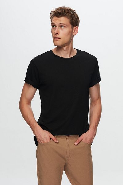 D'S Damat Slim Fit Black Crew Neck 100% βαμβακερό αναπνεύσιμο μπλουζάκι