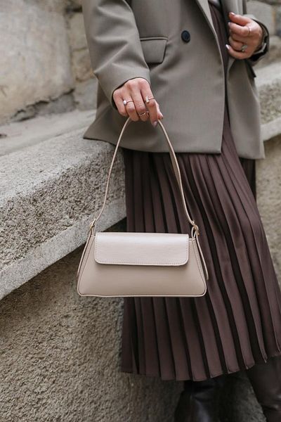 Madamra Beige Women's Simple Design Covered Shoulder Bag