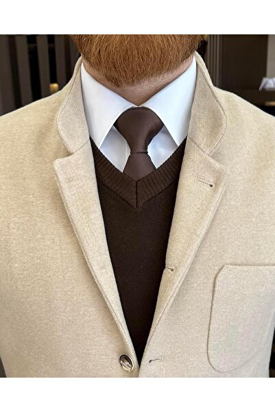 TerziAdemAltun Ιταλικό στυλ slim fit καρφίτσα γιακάς καρφίτσα γιλέκο μπεζ T10540