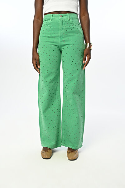 Orfeo Negro Women's Adhesive Stone Embroidered Solid Colored Jeans Pant