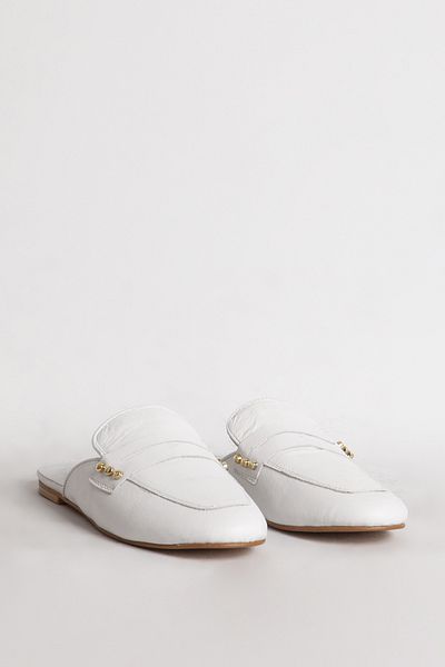 Dericlub White Genuine Leather Women's Slippers - Closed Front and Banded Zy 7576