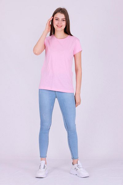 Tshirthane Ροζ Χρώμα 100% βαμβακερό γιακά ποδηλάτου Basic Unprinted Γυναικείο πλεκτό κοντομάνικο μπλουζάκι