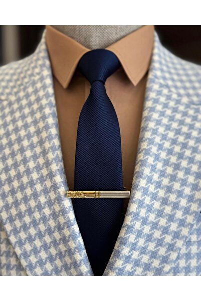 TerziAdemAltun İtalyan stil slim fit kazayağı desen kruvaze erkek ceket mavi T11493