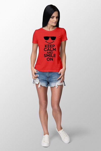 Tshirthane Tricou roșu pentru damă, slim fit, cu imprimeu Smile On