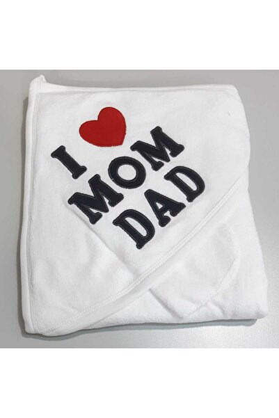 Sönmez Baby I LOVE MOM DAD KAPÜŞONLU ELDİVENLİ BANYO BEBE HAVLUSU