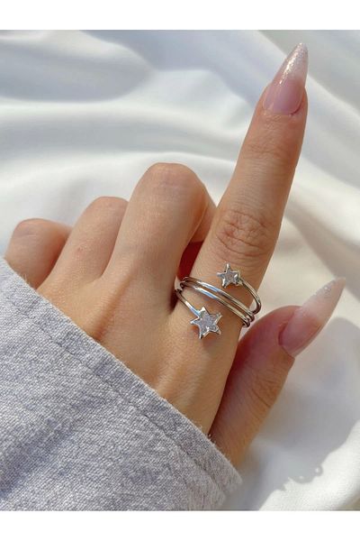 Eylülün Takısı Silver Colored Spiral Star Women's Ring