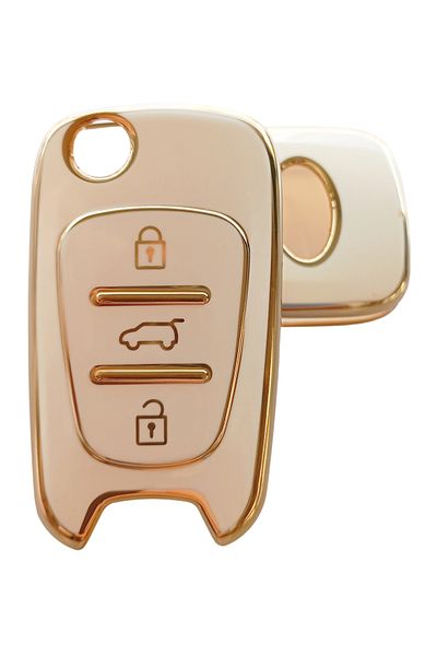 Kasey Kia Rio Ceed Sportage Bongo - Compatible Key Remote, Case Container, Auto Keychain, White Gold