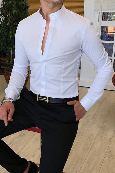 TerziAdemAltun Italian Cut Slim Fit Ανδρικό πουκάμισο Judge γιακά Λευκό T4797