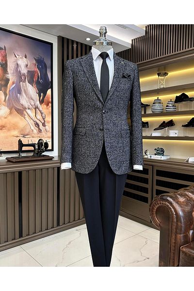 TerziAdemAltun Jachetă pentru bărbați în stil italian slim fit mono guler neagră T10888