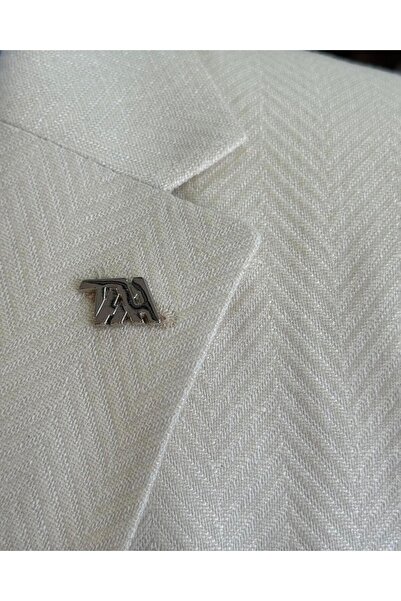 TerziAdemAltun Ανδρικό Slim Fit Mono Collar Ιταλικό Μπουφάν - Κρέμα T11532