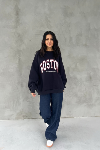 Seda Yalçın Atelier Темно-синій світшот з принтом та деталями на блискавці