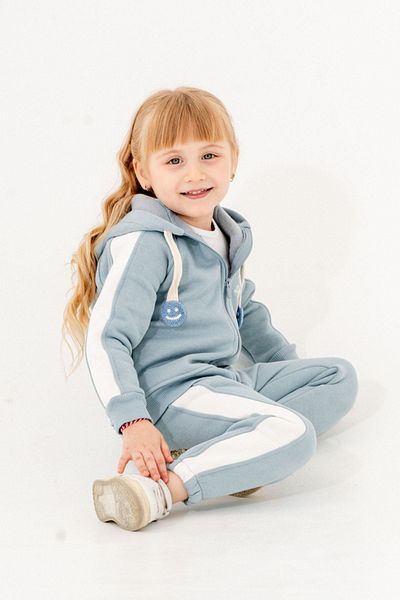 HAUSEkids بدلة كارديجان Smile Block للفتيات من عمر 6 إلى 9 سنوات - أزرق فاتح