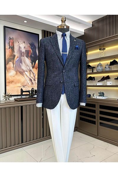 TerziAdemAltun Jachetă pentru bărbați în stil italian slim fit mono guler bleumarin T10891