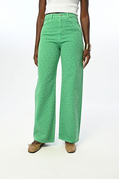 Orfeo Negro PANTALONI DE BLANCI DE CULOARE SOLIDĂ BRODATE DE PIATRA LEGATĂ FEMEI