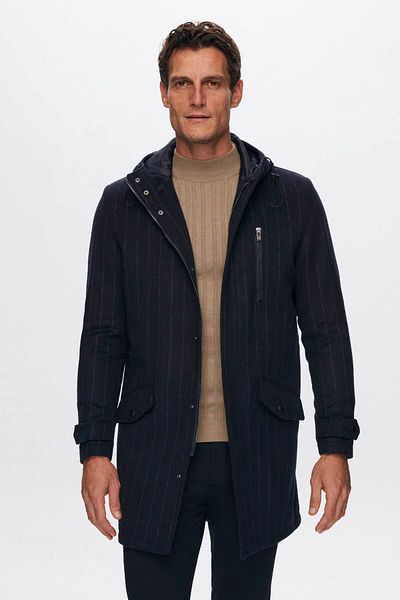 D'S Damat Παλτό από κασμίρ με κουκούλα Ds Damat Regular Fit Navy Blue ριγέ μαλλί με κουκούλα