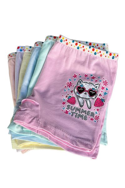 Dondeza Dondeza Printed Girl's Boxers - Πακέτο 6 Παστέλ Χρωμάτων