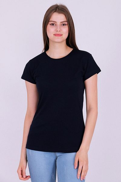 Tshirthane Γυναικείο πλεκτό κοντομάνικο μπλουζάκι Navy Blue 100% Cotton Crew Neck Basic Unprinted