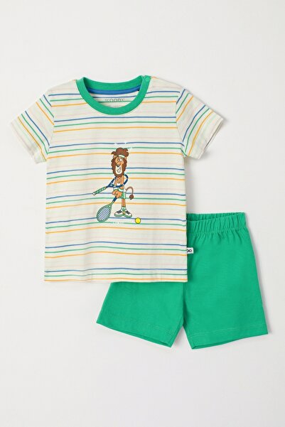 Woody Cotton Baby Boy Pajamas-Pss - 910-Lion Themed Striped Ecru