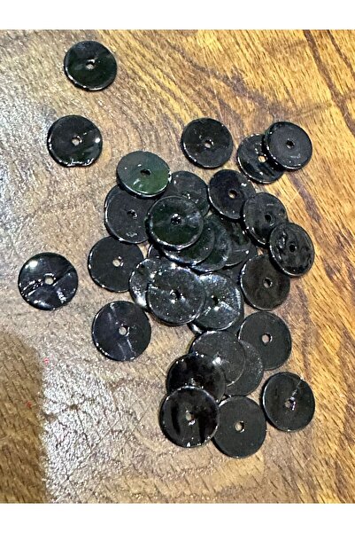 Gönülden Tasarım 34 ADET SİYAH SEDEF CAM BONCUK DELİKLİ BONCUK 2 CM