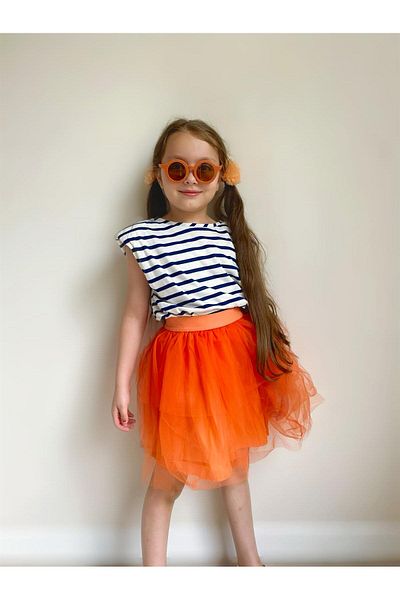 miabambim Striped Blouse Tutu Skirt Girl's Suit Orange