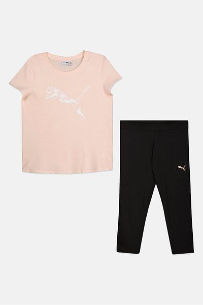 Puma Kids Girl 2 Pieces Brand Logo Tee And Legging Set, Cloud Pink