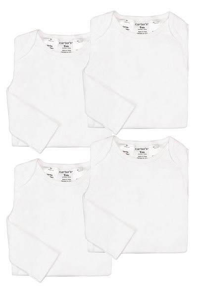 Carter's White Baby Body Set - 4 Pack, Long Sleeve