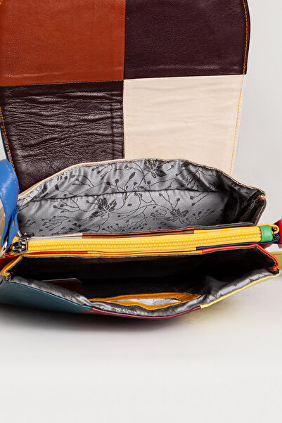 Dericlub 2034l Model - Genuine Leather Women's Crossbody Bag, Turquoise/red