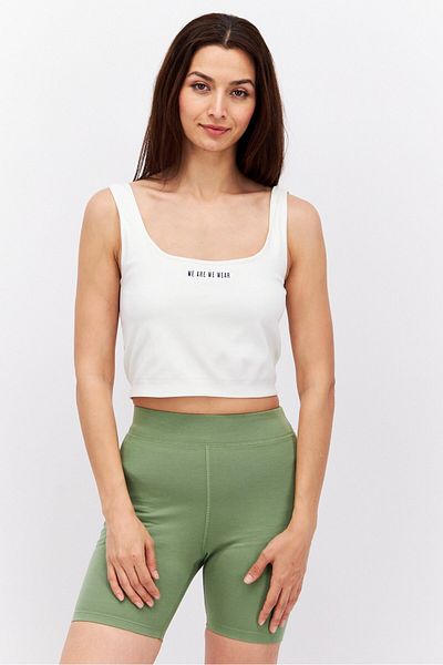 We Are We Wear Women Square Neck Sleevesless Crop Top, Cream
