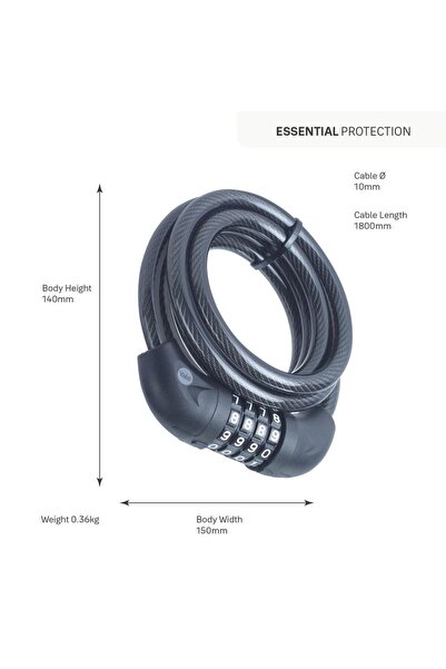 Yale Essential Kablolu Bisiklet Kilidi  1800mm  Şifreli YCC0101802