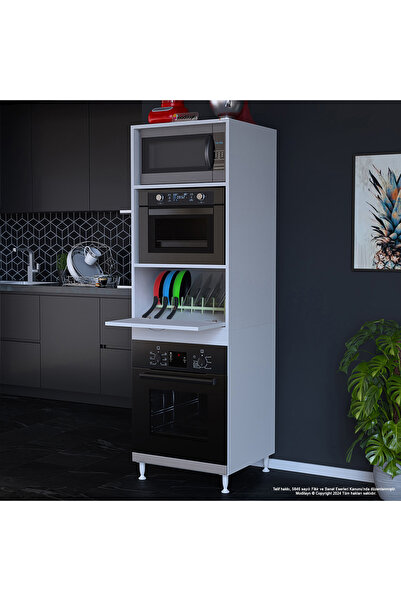 Modilayn ELİT SİLVA 59,6 cm x 192,2 cm x 56 cm Tek Kapaklı Ankastre Fırın Dolabı