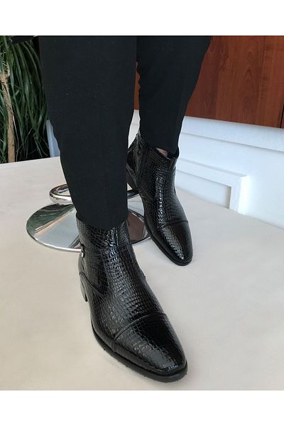TerziAdemAltun Italian Style Inner Outer Natural Leather Winter Men's Boots Black T6559