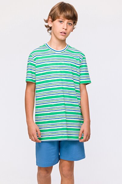 Woody Pijamale pentru băiat 10-16 ani-Qpb - 914-verzi cu dungi