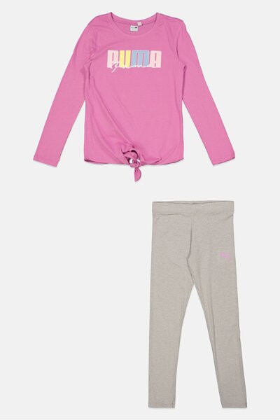 Puma تي شيرت رياضي مكون من قطعتين بشعار العلامة التجارية وبنطلون سهل الارتداء...