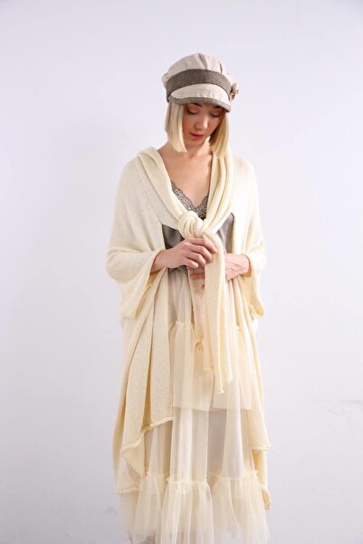 Şaman Butik Ekru Şallı Arkası Dikişli Hırka