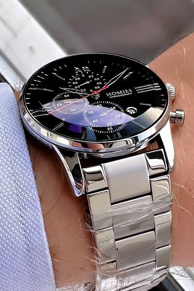 Homies Men's Silver Color Waterproof Wristwatch - All Functions Active, Steel Cord Gift Bracelet Hms2773C1