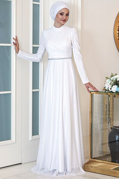Esilanur Işıl Tesettür Abiye Beyaz