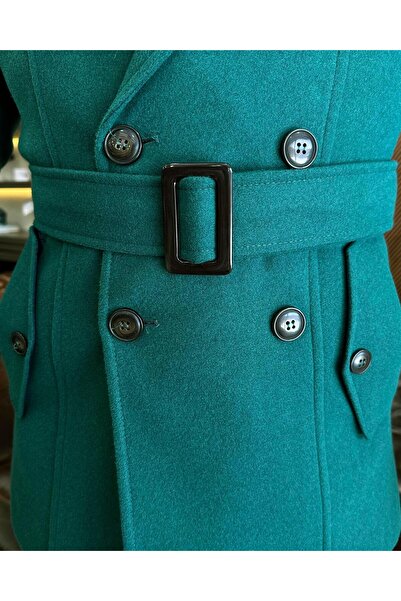 TerziAdemAltun Ανδρικό κοντό παλτό καμπαρντίνας ιταλικού στυλ παλτό πράσινο T10077