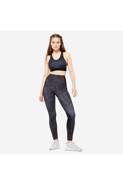 Decathlon Domyos Women's Fitness Leggings with Phone Pocket - Black/Smoked Black