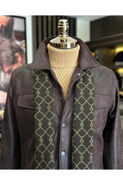 TerziAdemAltun Italian style slim fit polo collar men's coat brown T10039