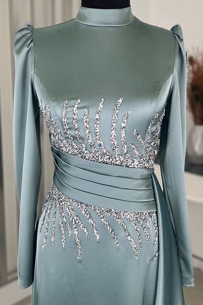 Esilanur Ceyla Tailed Hijab Evening Dress Mint