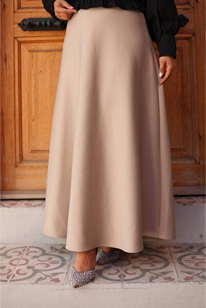 Swana تنورة طويلة من قماش الحجاب الشتوي للسيدات - كريمي