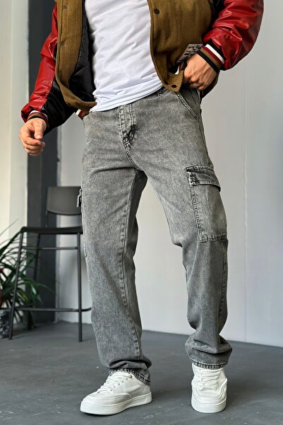 LUVEST ERKEK BAGGY KALIP KARGO CEP GRİ JEAN PANTOLON