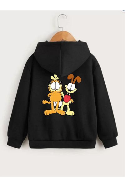 WAFRA Детски суичър унисекс с принт Garfield - с качулка, черен