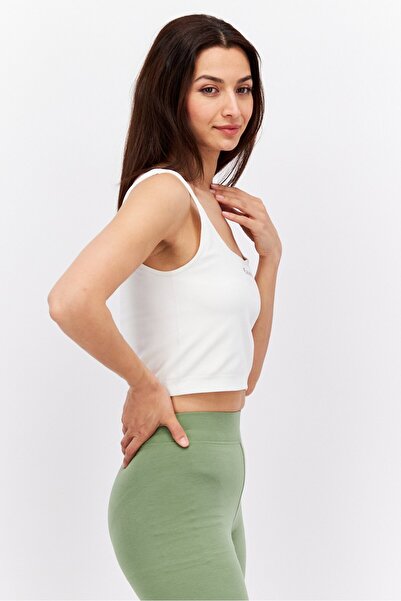 We Are We Wear Women Square Neck Sleevesless Crop Top, Cream