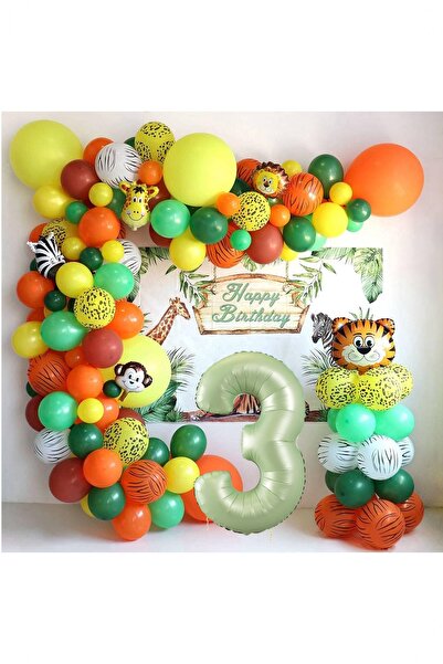 BİDOLUMUTLULUK Balon Safari Temalı Doğum Günü Seti Parti Kutlama Eğlence