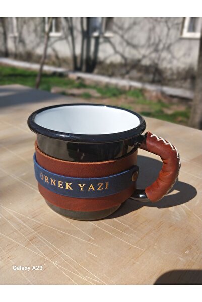 Zevopa Home Accessories Deri kaplı emaye kupa