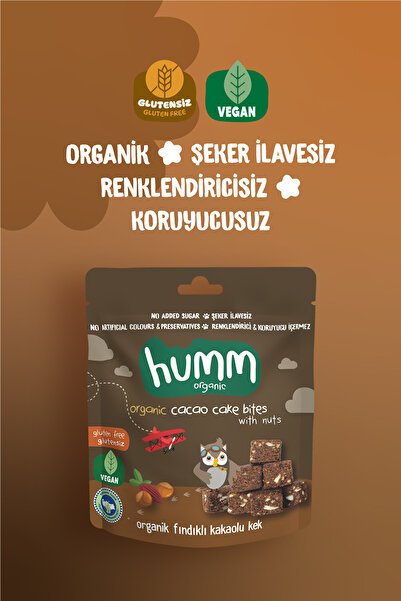Humm Organic Organik Glutensiz Vegan Kakaolu ve Fındıklı Kek Atıştırmalık Paketi - 6 adet