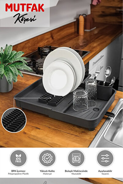 Mutfak Köşesi Retractable Sliding Dish Rack, Dish Basket - Anthracite